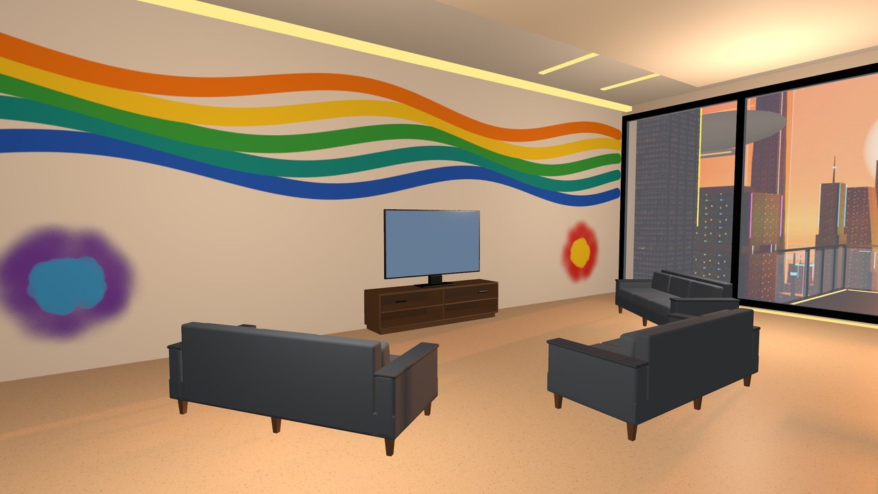 The lounge with a painted wall